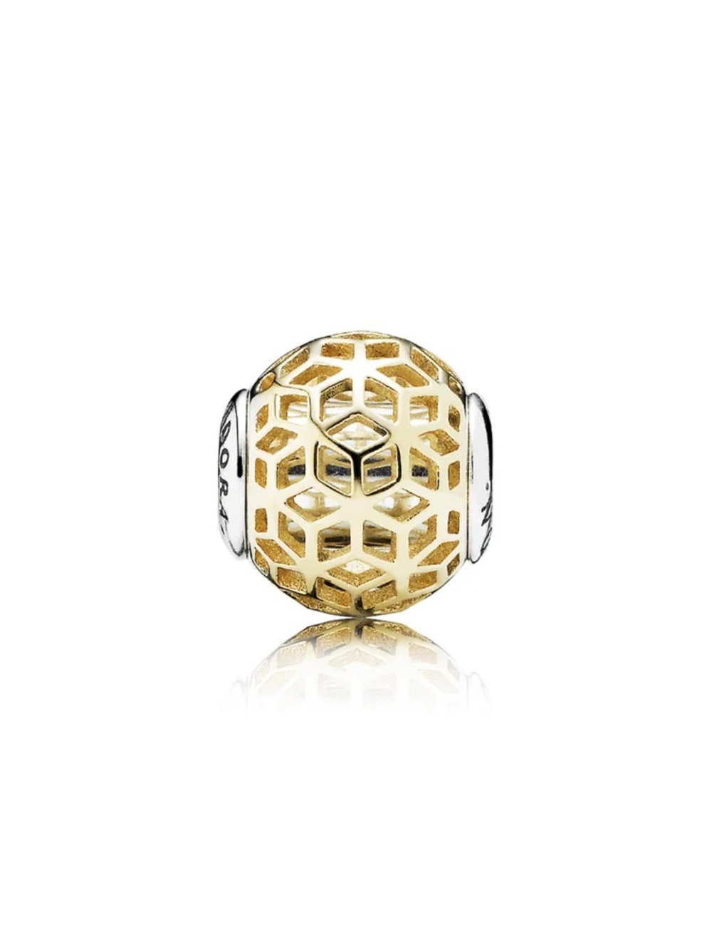 RETIRED Pandora Essence “ Intuition” Gold Honeycomb Openwork Bead 14K & SS